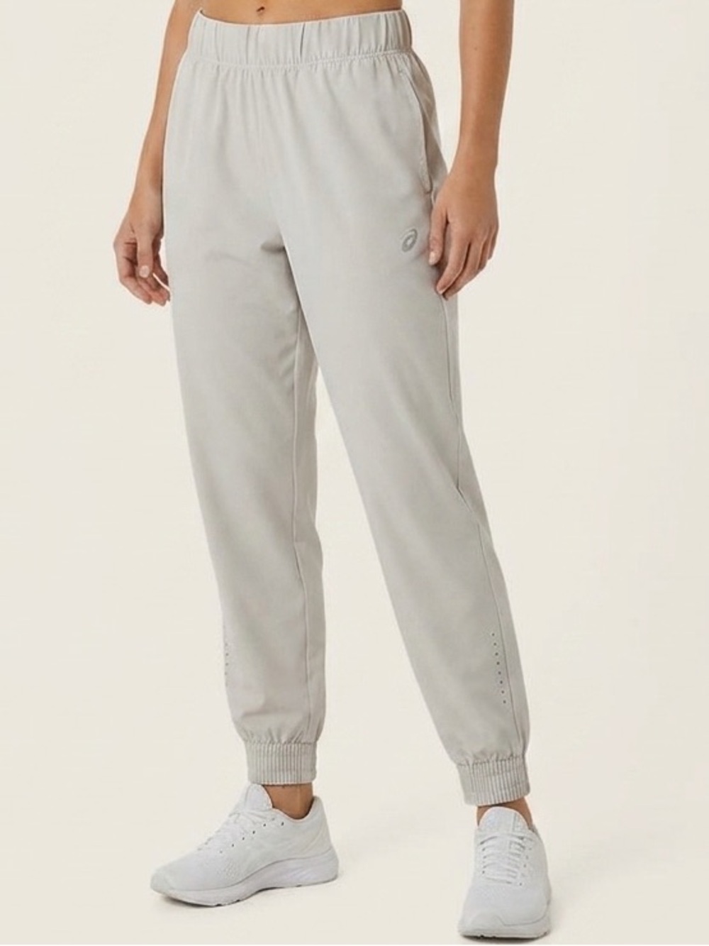 Asics Off White Elastic Waist Jogger Pants